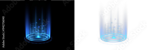 Obraz na plátne Glowing energy gateway with bright neon circle and hologram light