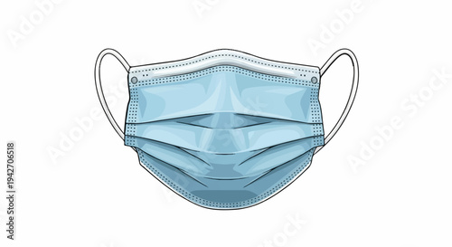 Close up of a light blue disposable medical face mask