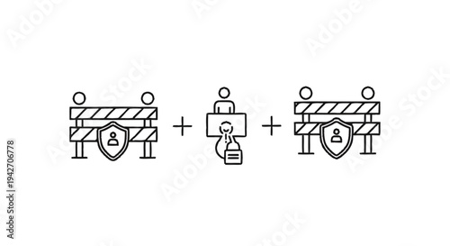 Security Barrier and Person with Lock Icon Combination.