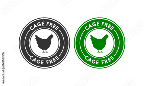 Cage free chicken logo in a scalloped circle badge, representing organic poultry farming, animal welfare, and high quality natural egg production