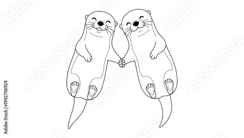Two Cute Otters Holding Hands in a Heart Shape: A charming illustration depicting two adorable otters with smiling faces, holding hands in a way that forms a heart shape.
