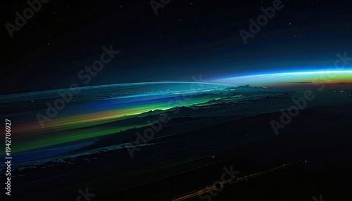 Colorful atmospheric display over clouds, seen from space