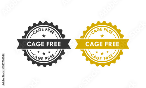 Cage free chicken logo in a scalloped circle badge, representing organic poultry farming, animal welfare, and high quality natural egg production