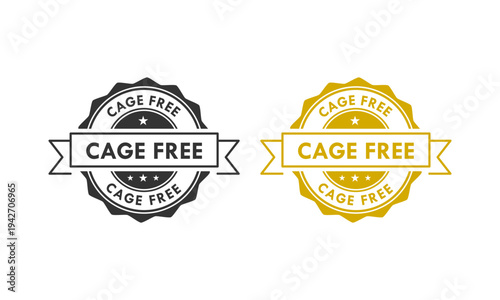 Cage free chicken logo in a scalloped circle badge, representing organic poultry farming, animal welfare, and high quality natural egg production