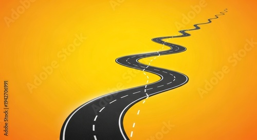 A Winding Asphalt Road on a Vibrant Yellow Background Illustrating a Complex Journey or Strategic Path.