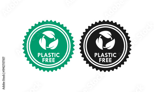 Plastic free logo template illustration. there are leafs. suitable for product label