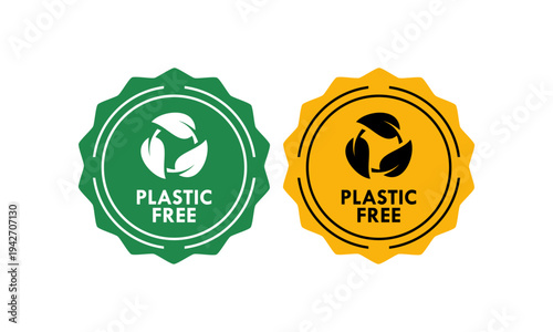 Plastic free logo template illustration. there are leafs. suitable for product label