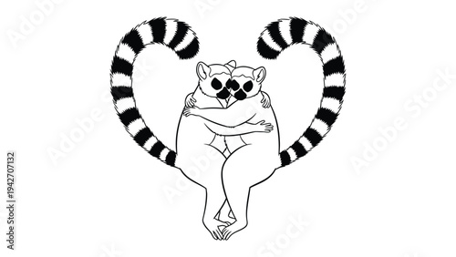 Lemurs in Love: Depicting two lemurs embracing, with their tails forming a heart, a heartwarming symbol of affection and connection.