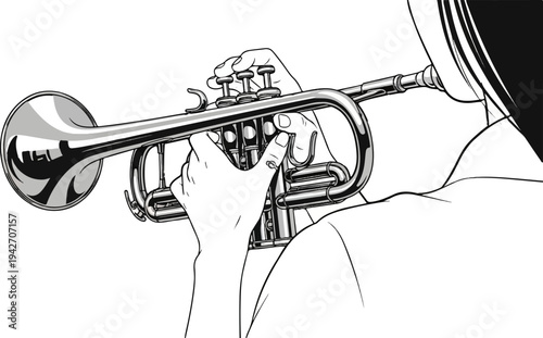 Close-up of person playing a brass instrument with intricate valve detail