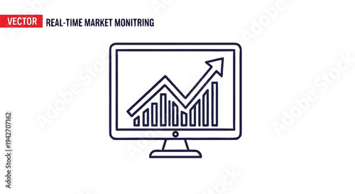 Real Time Market Monitoring Computer Screen with Growing Graph.