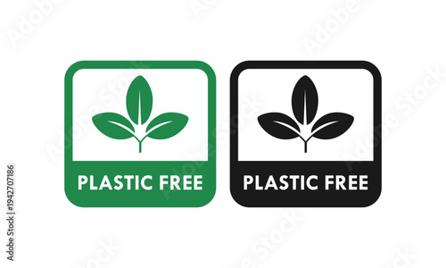 Plastic free logo template illustration. there are leafs. suitable for product label