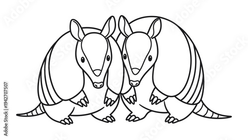 Armadillo Duo: Two adorable armadillos stand side-by-side, their unique armored bodies and gentle expressions capturing the essence of friendship and the wonders of wildlife.