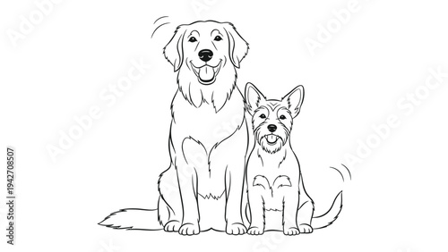 Friendly Companions: Two adorable dogs, a golden retriever and a terrier, sit side-by-side.