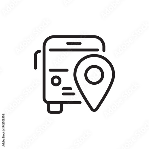 Minimal bus stop line icon representing public transport stations, urban mobility and passenger transit locations.