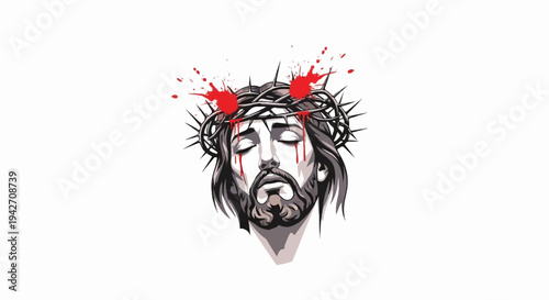 Jesus wearing a crown of thorns with blood dripping