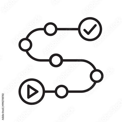 Minimal journey progress line icon representing route milestones, step tracking and path completion