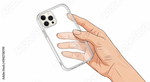 Human hand holding a clear protective case for a phone