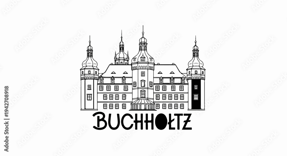 Naklejka premium Ornate historical building with multiple towers and an arched entrance