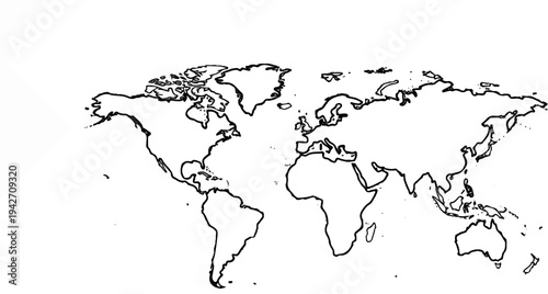Outline map showing continents and oceans across the globe