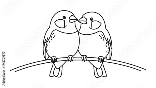 Lovebirds in Embrace: Two charming lovebirds perch together on a slender branch, their beaks gently touching in a sweet expression of affection and harmony.