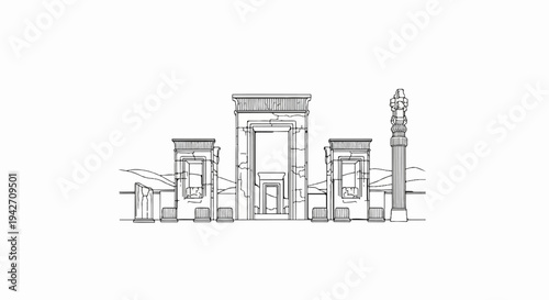 Ornate ancient stone ruins with columns and arched doorways