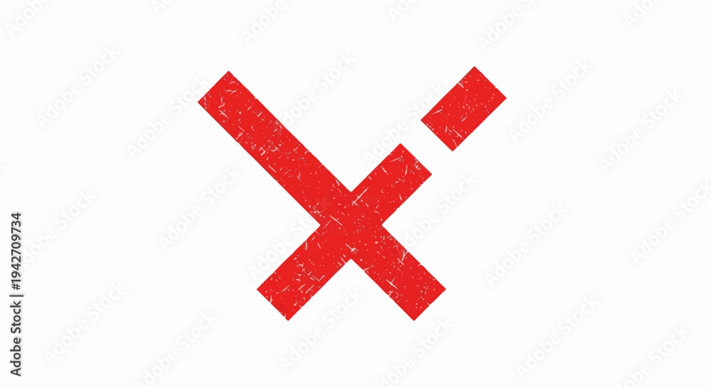 Fototapeta premium Red X mark symbol with grunge texture on white background
