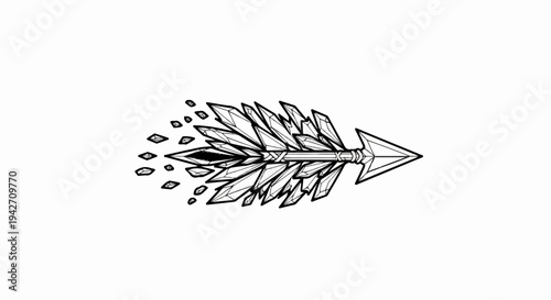 Stylized arrow with crystalline fletching and small fragments breaking away