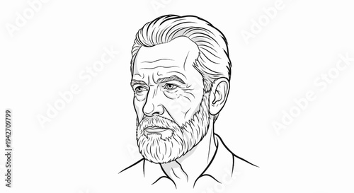 Striking black and white sketch of an elderly man's profile