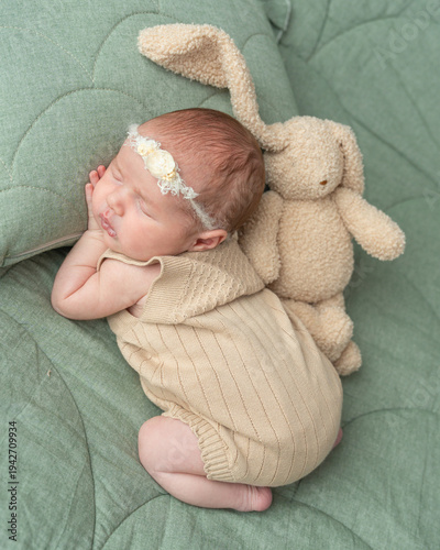 Newborn Baby Sleeping with Plush Toy