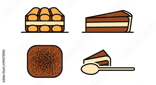Tiramisu Line art vector set minimal smooth abstract color illustration