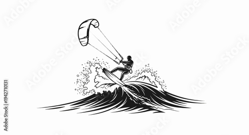 A person kiteboarding on a wave