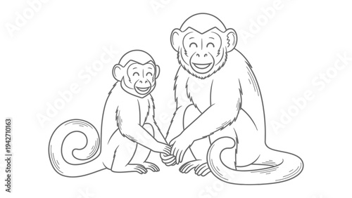 Friendship Harmony: Two animated monkey friends share a moment of connection, smiling warmly. A beautiful depiction of friendship, love, and bonding.