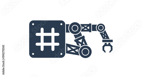 Robotic Arm Holding a Hashtag Symbol.