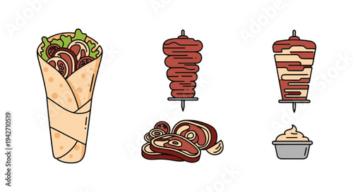 Lamb Shawarma Line art vector creative modern abstract illustration