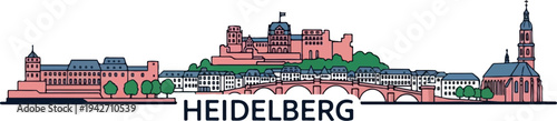 Stylized illustration of a German city skyline with a castle and bridge