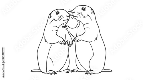 Prairie Dog Embrace: Two prairie dogs are shown, illustrating an embrace, the moment is captured through an artistic lens to display unity, connection and harmony.