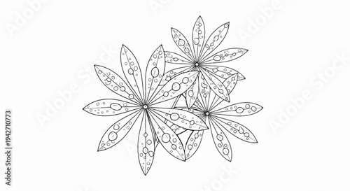 Cluster of stylized leaves with dewdrop patterns
