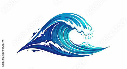 Vibrant blue wave cresting and breaking with white foam and droplets