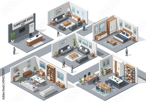 Diverse selection of furniture vignettes showcasing modern living spaces and interior design ideas