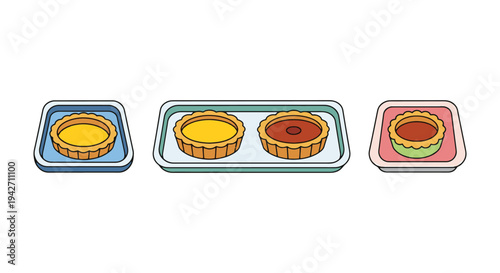 Tart Tray Line art vector set minimal abstract color design