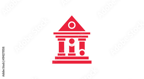 Red Building Icon Representing Finance and Business.