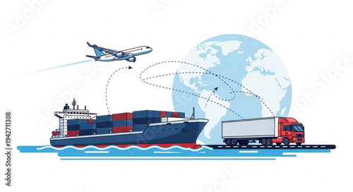 Global Shipping Cargo Ship Truck Airplane.