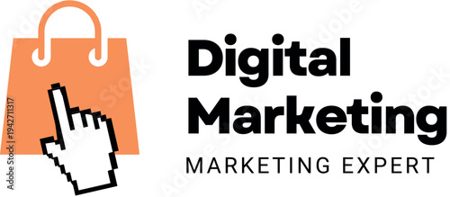 A professional vector illustration of a hand holding shopping bags representing a successful business logo design and web service concept for modern internet commerce development