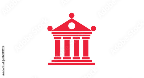 Red Building Icon Representing Government or Finance.