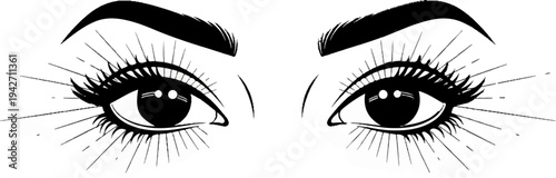 Striking graphic illustration of a pair of wide-open, heavily lashed eyes