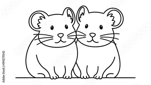 Two Mice Outline: A charming outline illustration features a pair of adorable mice sitting side-by-side, their endearing features captured in simple, clean lines.