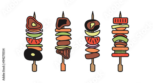 Lamb Skewer Line art vector soft colorful abstract illustration