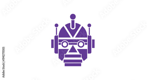 Purple Robot Head Icon with Geometric Design.