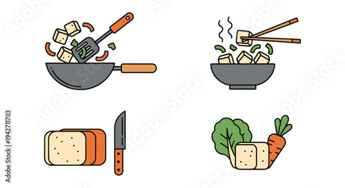 Stir Fry Tofu Line art vector creative vibrant abstract tone