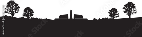 War memorial park landscape silhouette vector illustration line art wide view